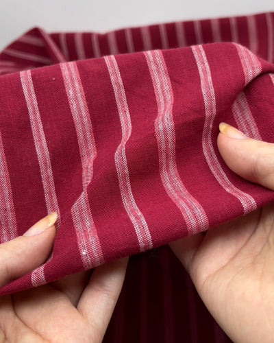 Awning Stripe Handwoven Cotton - Raspberry/White | Blackbird Fabrics