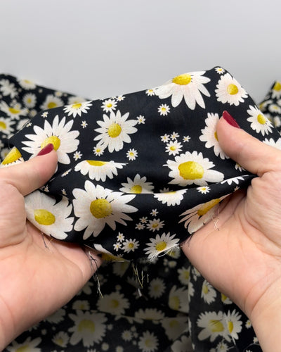 Deadstock Cosmic Daisy Viscose Voile - Black/Ecru | Blackbird Fabrics