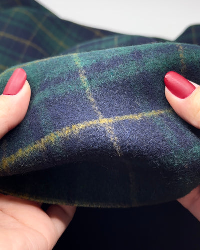 Deadstock Plaid Double Faced Wool Blend Coating - Navy/Pine | Blackbird Fabrics