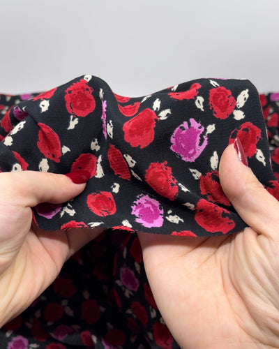 Deadstock Rosy Posy Viscose Crepe - Black/Crimson/Candy Pink | Blackbird Fabrics