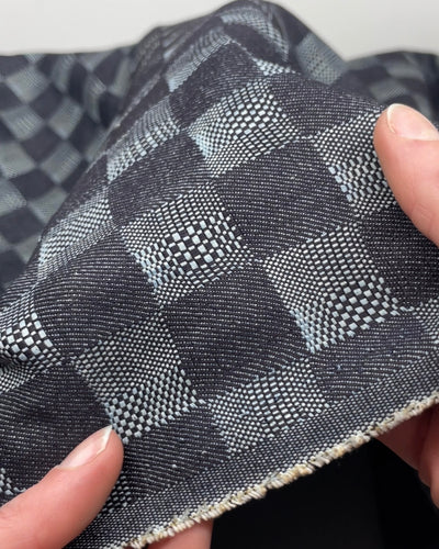 9.5oz Trippy Check Non-Stretch Denim - Dark Indigo | Blackbird Fabrics