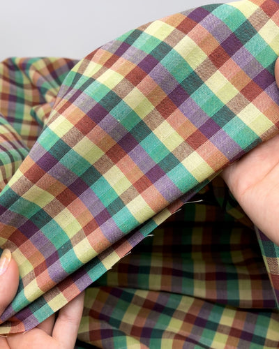 Kaleidoscope Check Handwoven Cotton - Limoncello/Viridian/Clay | Blackbird Fabrics