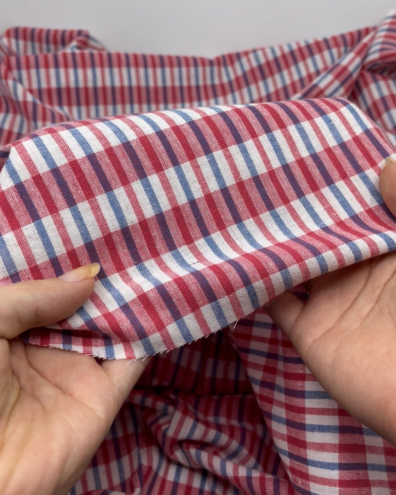 Striped Check Handwoven Cotton - White/Bubblegum/Blue | Blackbird Fabrics