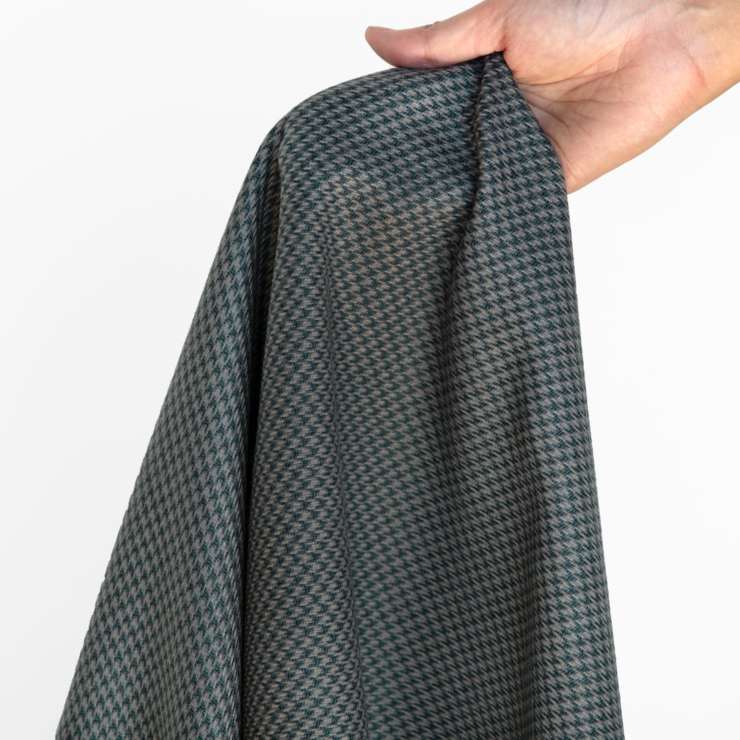 Deadstock Mini Houndstooth Wool Suiting - Pebble/Teal