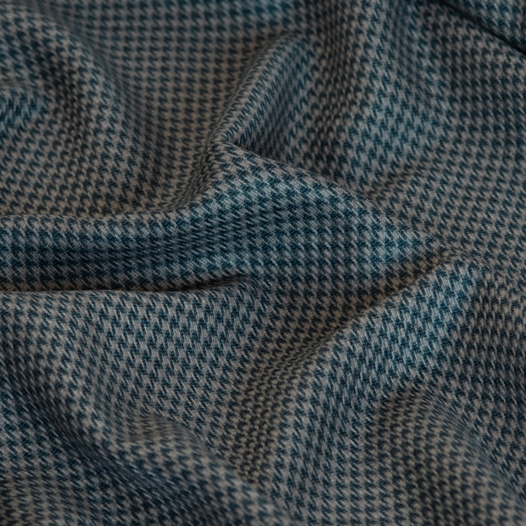 Deadstock Mini Houndstooth Wool Suiting - Pebble/Teal