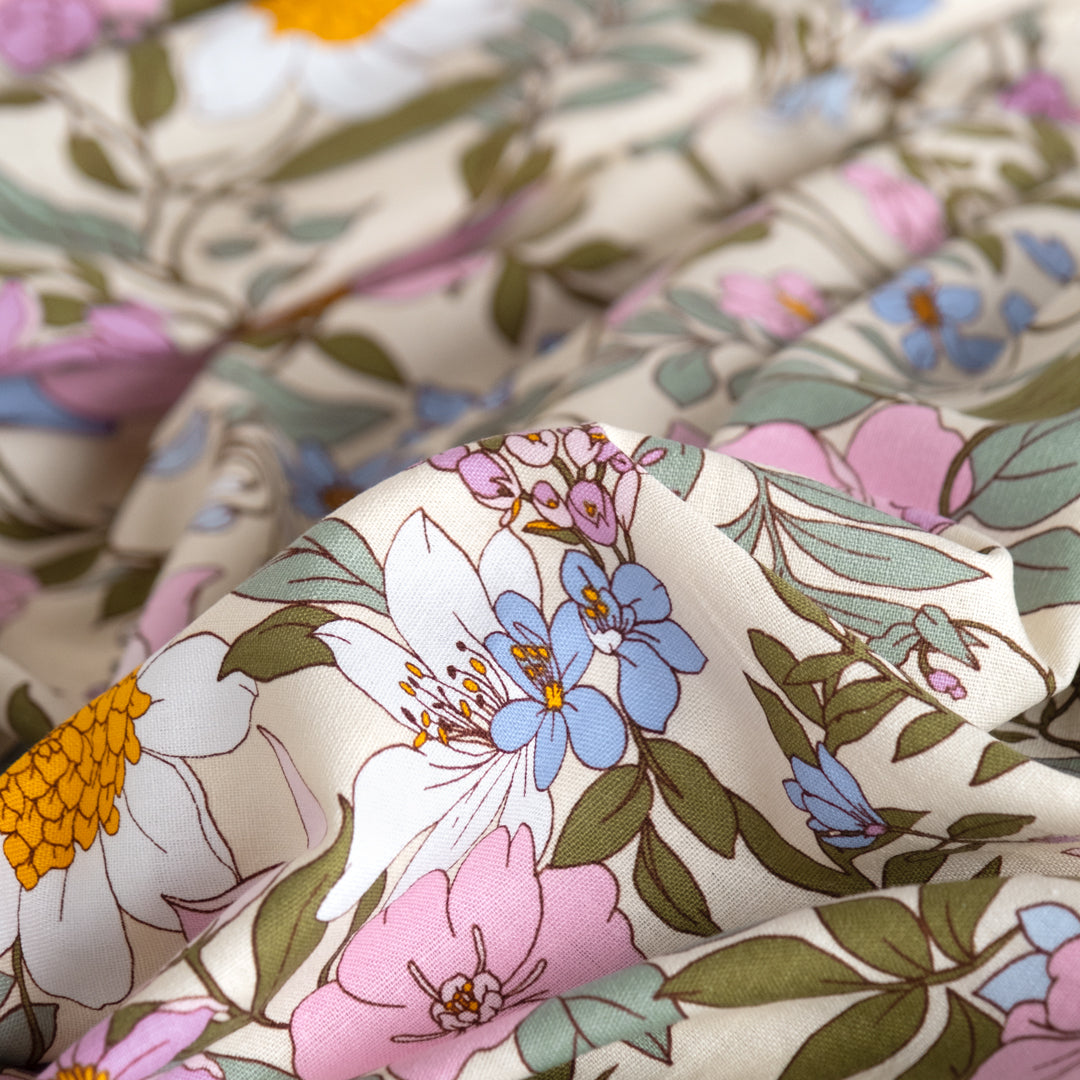 Summer Bouquet Rayon Linen Blend - Pale Pink/Multi | Blackbird Fabrics