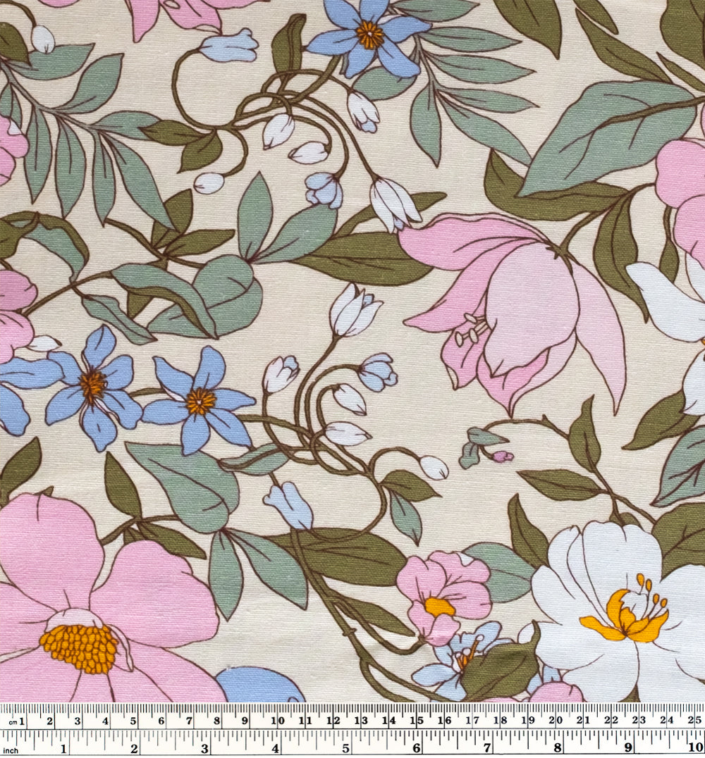 Summer Bouquet Rayon Linen Blend - Pale Pink/Multi | Blackbird Fabrics