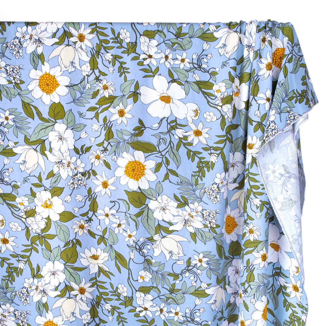 Summer Bouquet Rayon Linen Blend - Baby Blue/Multi | Blackbird Fabrics