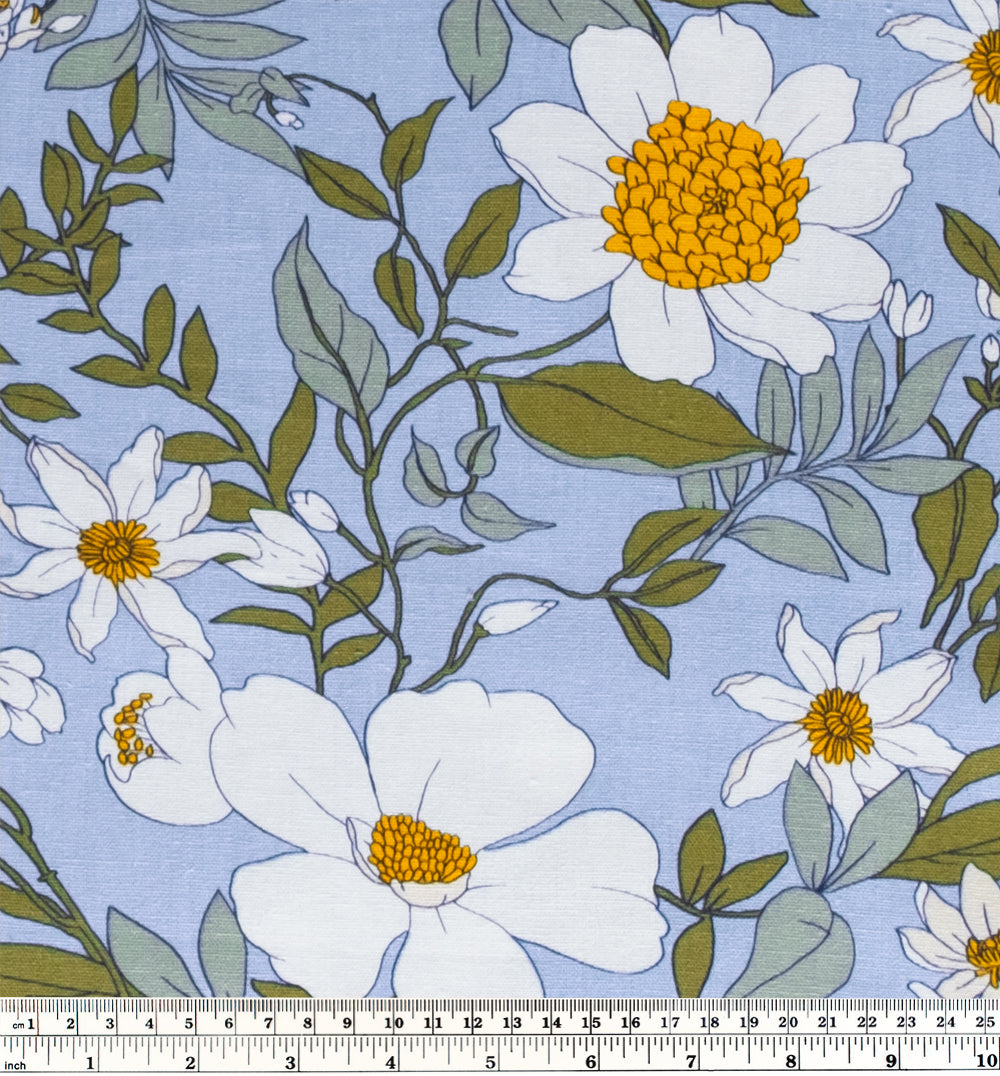 Summer Bouquet Rayon Linen Blend - Baby Blue/Multi | Blackbird Fabrics