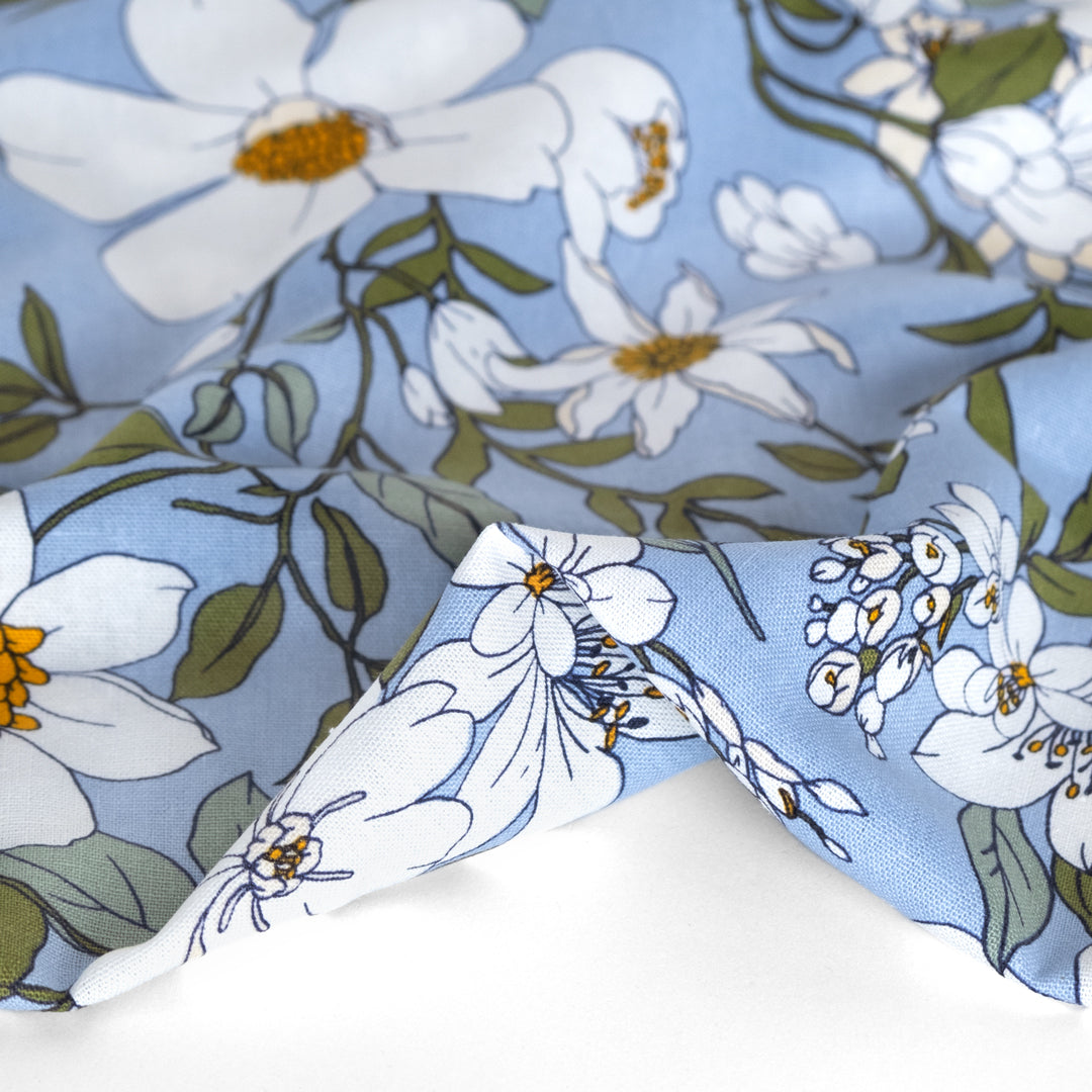 Summer Bouquet Rayon Linen Blend - Baby Blue/Multi | Blackbird Fabrics