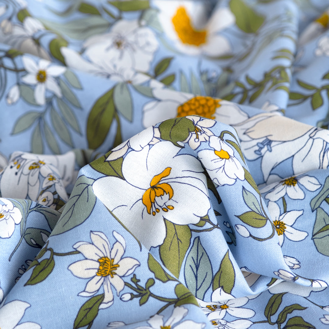 Summer Bouquet Rayon Linen Blend - Baby Blue/Multi | Blackbird Fabrics