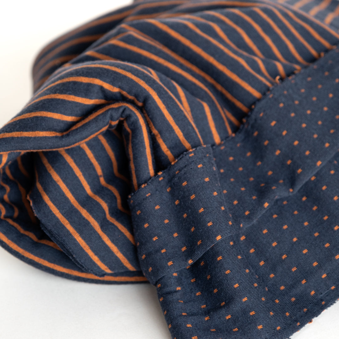 Dots & Stripes Puckered Double Knit - Navy/Teak