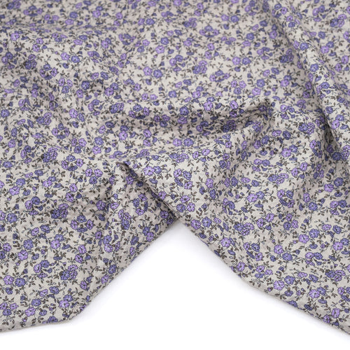 Prairie Floral Crinkle Cotton - Stone/Periwinkle | Blackbird Fabrics