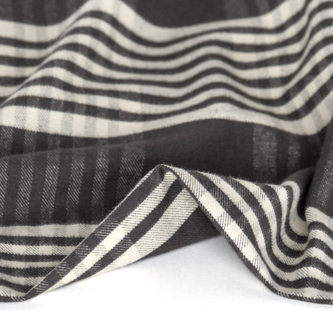 Heavyweight Plaid Cotton Flannel Twill - Charcoal/Ecru