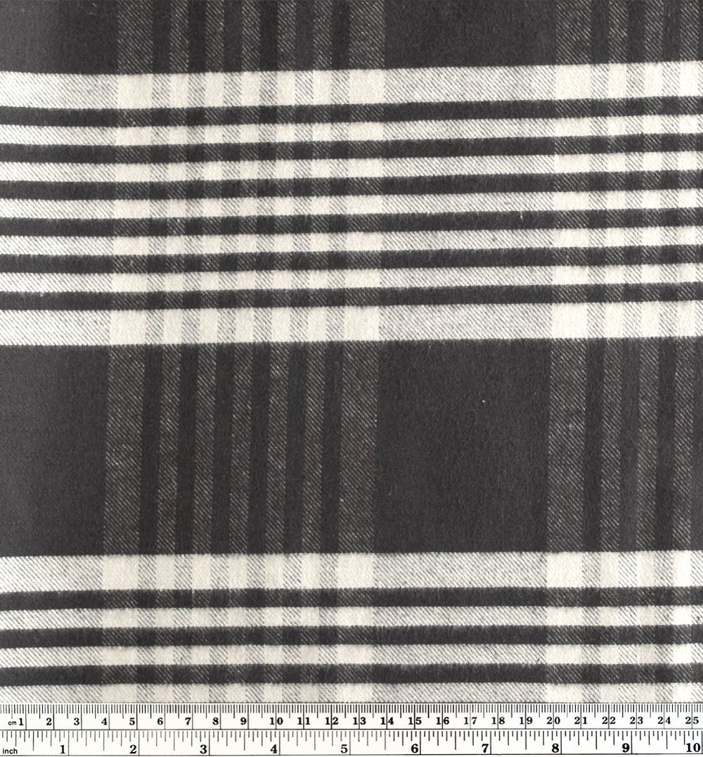 Heavyweight Plaid Cotton Flannel Twill - Charcoal/Ecru