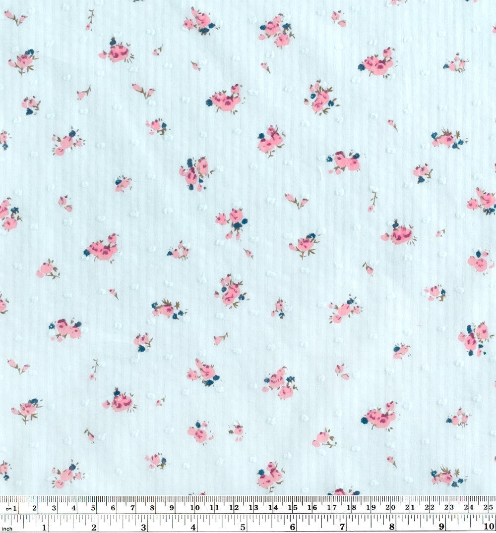 Posy Stripe Cotton Swiss Dot - Ice Blue/Rose