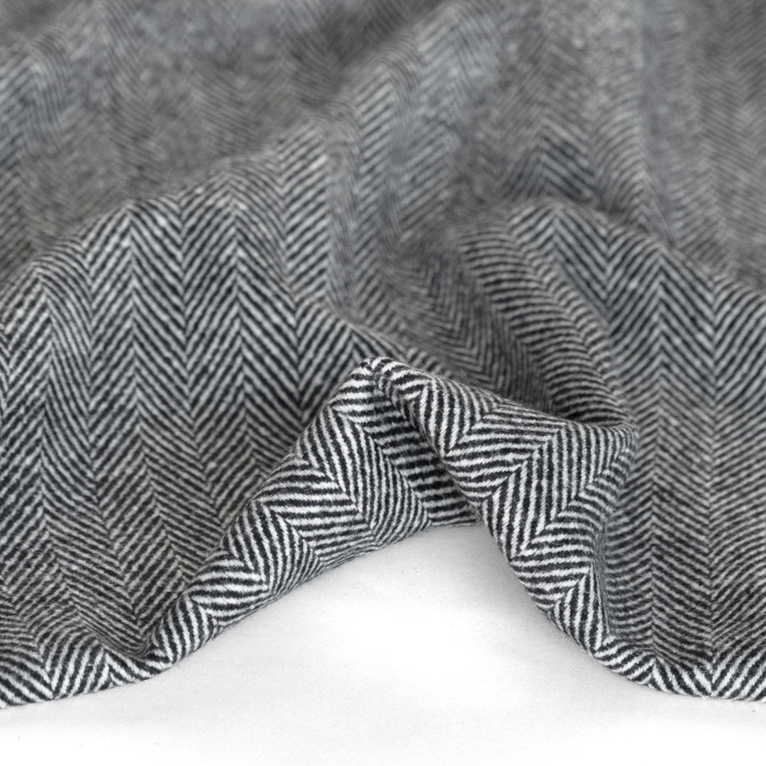 Herringbone Yarn Dyed Wool Blend Coating - Black/White