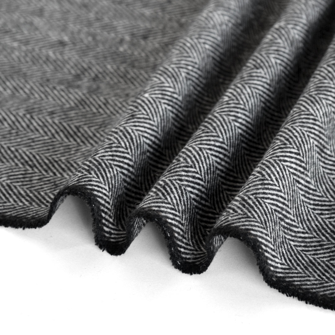 Herringbone Yarn Dyed Wool Blend Coating - Black/White