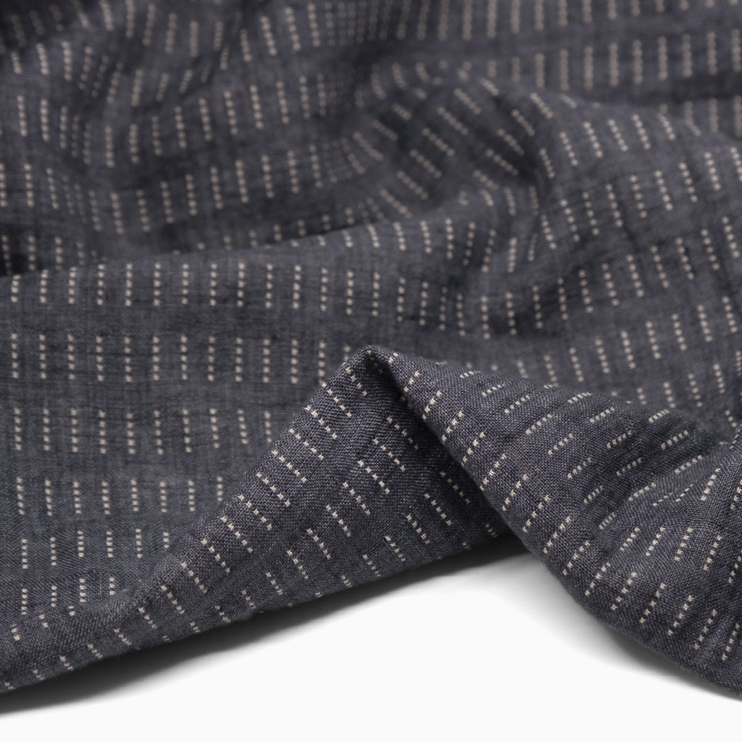 Puckered Linen Double Cloth - Slate/Pebble