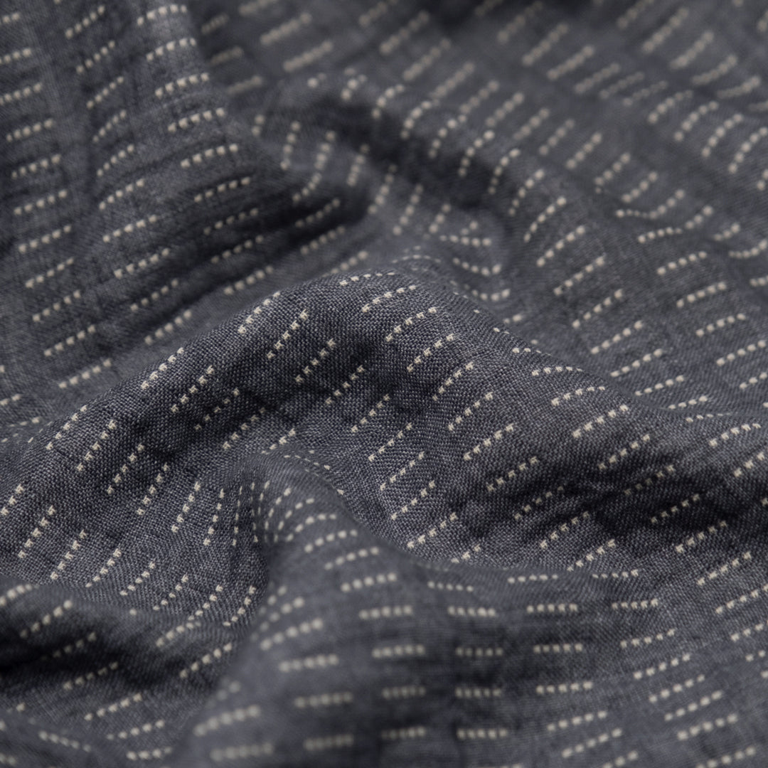 Puckered Linen Double Cloth - Slate/Pebble