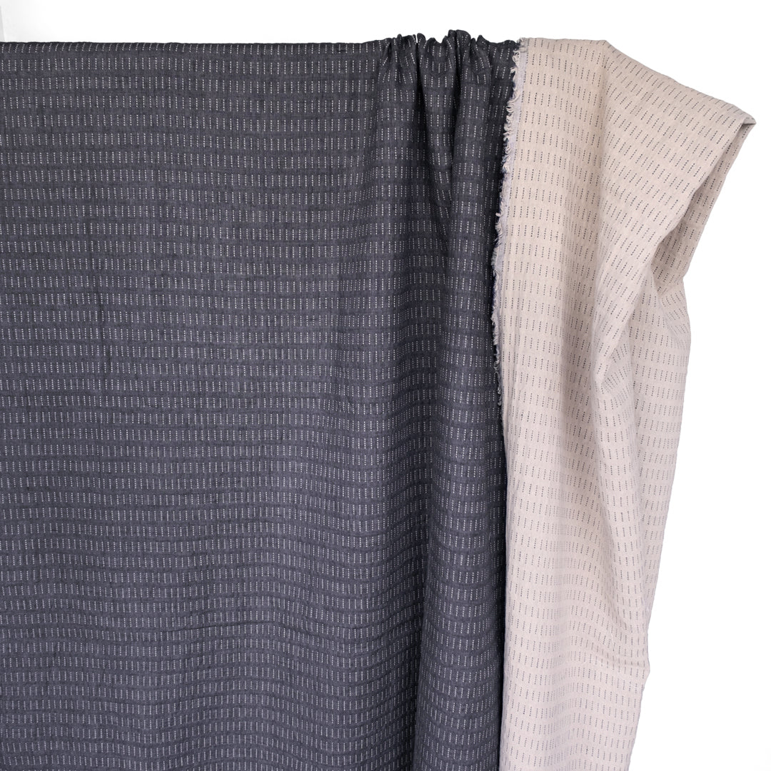 Puckered Linen Double Cloth - Slate/Pebble