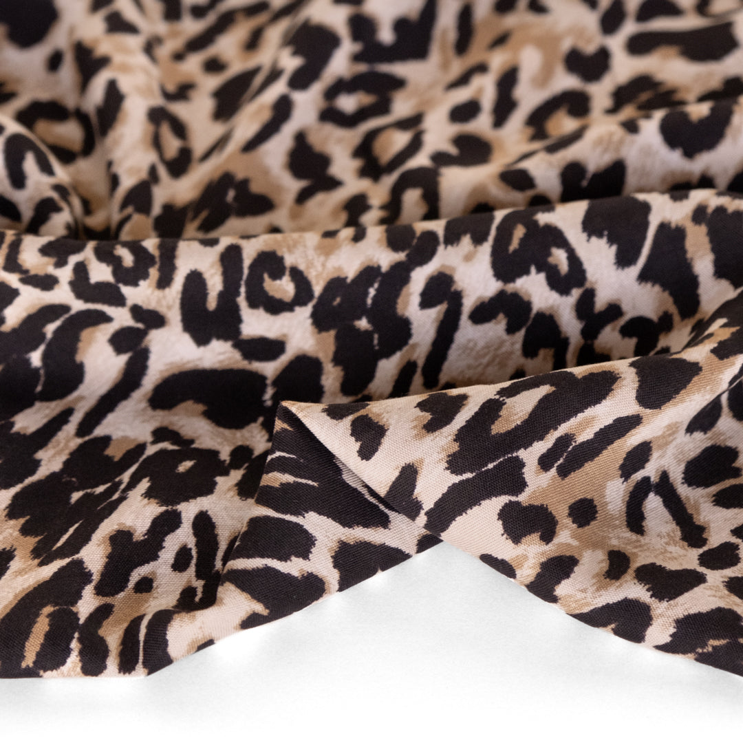 Safari Leopard Rayon Challis - Fawn/Black