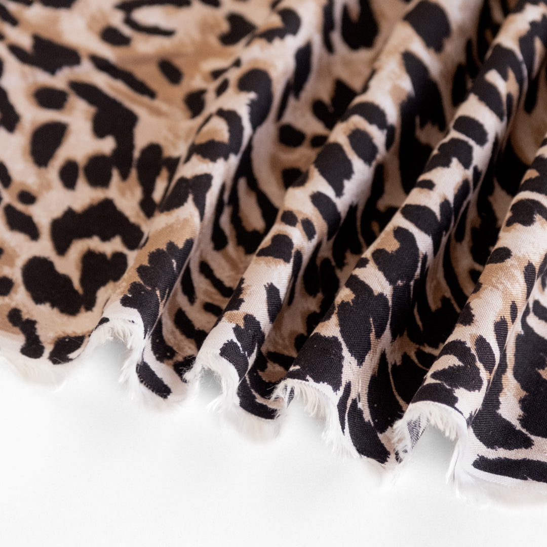 Safari Leopard Rayon Challis - Fawn/Black