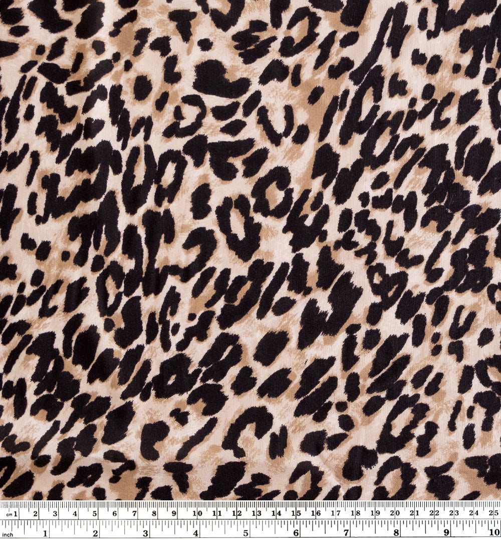 Safari Leopard Rayon Challis - Fawn/Black