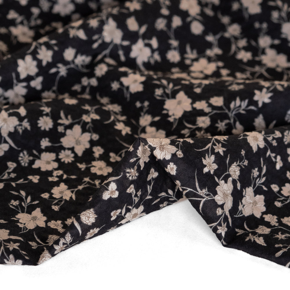 Wildflower Crinkle Cotton - Black/Creme | Blackbird Fabrics